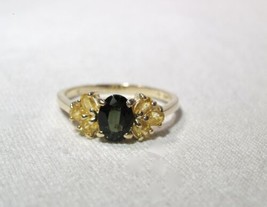 14K Yellow Gold Topaz Green Sapphire Ladies Cluster Ring Size 7 3/4 K1301 - £278.67 GBP