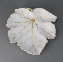 Italian Vintage MCM White Leaf Gold Trim Dish Tray Pottery Signed Italy 90/869/5 - £68.73 GBP