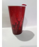 Tim Hortons Deer Elk Travel Cup Mug Ceramic Red With Lid  2017 - £11.34 GBP