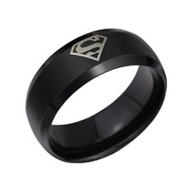 Black Superman Symbols ring Stainless Steel Rings for Men Wedding Band Jewelry - £12.78 GBP