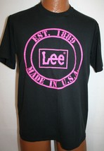 Vintage 80s Lee J EAN S Made In Usa Single Stitch Black Neon Pink Logo T-SHIRT L - £39.65 GBP
