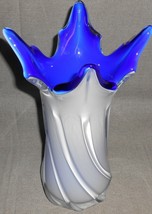 Vintage Egermann Art Glass Blue/White 13&quot; Heavy Glass Vase Signed - £118.69 GBP