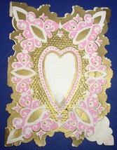Vintage Victorian Pink &amp; Gold Lace Die Cut Valentine Card 1800’s - £6.38 GBP