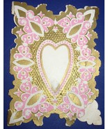 Vintage Victorian Pink &amp; Gold Lace Die Cut Valentine Card 1800’s - £6.26 GBP
