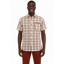 Men 2pc Walking Leisure Suit Short Sleeves DREAMS Checker 282-09 Papaya Rust image 2