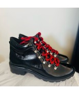 SCHUTZ Patent Leather Hiking Boots Booties, Red Laces/Black, Size 6.5, NWOT - $1,824.42 MXN