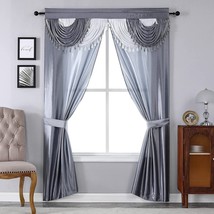 Luxury Window Curtains Drapes With Valance Living Room Silver Tie Backs 84 Set 5 - £27.22 GBP