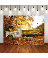 Lofaris Autumn Pumpkin Truck Backdrop Harvest Hay Fall Forest Maple Leav... - £16.53 GBP
