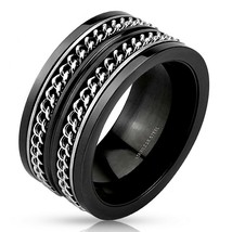 Gothic Black Double Chain Spinner Ring Mens Stainless Steel Anti-Anxiety Band - £16.23 GBP