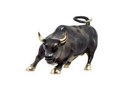 An item in the Art category: Bronze Wall Street Bull with Brass Highlights Tabletop Sculpture