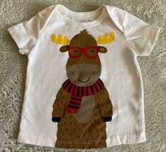 Wonder Nation Boys Cream Brown Moose Red Glasses Short Sleeve Shirt 3-6 Months - £3.46 GBP