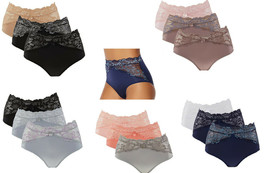 Rhonda Shear 3 pack Brief Panty with Lace Trim - £9.59 GBP