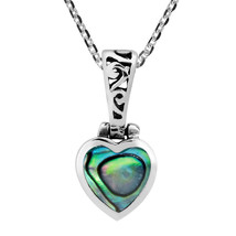 Promise Sweet Heart Rainbow Abalone Shell .925 Sterling Silver Love Necklace - £15.63 GBP
