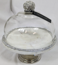 Rachel Zoe Marble Stand With Glass Dome Cake Pedestal Plate Rhinestone Cheese - £59.47 GBP