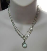 Two Strand Silver-Tone Light Teal Beaded Necklace Claw Clasp - $14.84