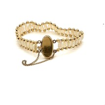 Vintage Signed 14k Gold Filled Handmade Beaded Keshi White Pearl Bracelet 6 1/2 - £54.50 GBP