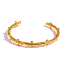 Yhpup Charm Minimalist 18K PVD Plated Gold Stainless Steel Open Bracelet Ring Se - £18.75 GBP