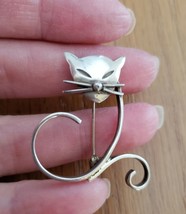 Vintage Sterling Silver Cat Head Fancy Tail Pin Mexico - £15.80 GBP