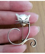 Vintage Sterling Silver Cat Head Fancy Tail Pin Mexico - £15.89 GBP