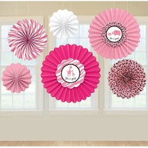 It&#39;s A Girl Sweet Safari Baby Shower Paper Fan Birthday Hanging Decorations 6 Pc - £7.15 GBP