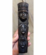 Vintage Old Hand Carved Wood Wooden Tribal Carving Three Face Totem Pole... - $31.20