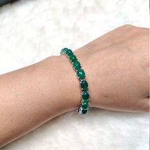 Natural Green Onyx Tennis Bracelet, Vintage Nature Inspired Jewelry For Her - $142.13
