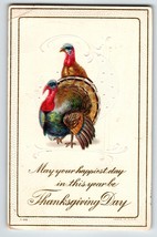 Thanksgiving Day Greetings Postcard Turkeys Embossed Series T-58 Vintage 1915 - $6.75