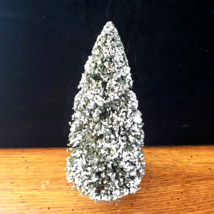 Green Bottle Brush Tree with Heavy Snow Christmas Village Accessory 6.25&quot; Tall - £5.43 GBP