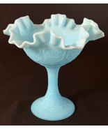 Vintage Fenton Blue Satin Persian Medallion Comport Compote Pedestal Dish - $33.91 CAD