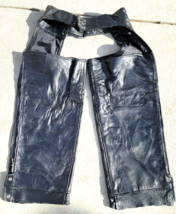 Black Leather Patchwork Motorcycle Riding Chaps Men&#39;s Size XL w/ lighter Pocket - £29.63 GBP