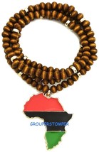 Africa Map Jamaican Pendant Necklace With 30 Inch Long Wood Bead Style Chain - £12.50 GBP