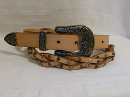 ladies western crystal studded fashion Braided LEATHER BELT w silver Buckle - £18.06 GBP