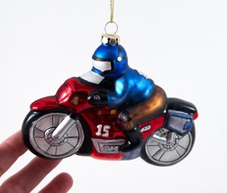 Christmas Ornament Motorcycle Racing Rider  #15 Red Glass 5&quot; - £5.58 GBP