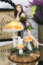 Tribal Fairy With Purple Potion Gourd And White Rabbit By Mushrooms Figurine - £39.53 GBP