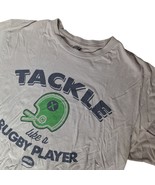 TACKLE Like a Rugby Player Mens Med Graphic Tee Gray Sports Shirt Helmet... - $279.74 MXN