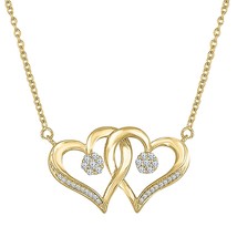 14K Jaune Plaqué Or Rond Moissanite 0.10 CT Doubble Pendentif Coeur Collier - £70.43 GBP