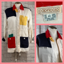 Giacca Vintage Capriccio Color Block Oversized Donna XS In Lino Con Spal... - $41.56