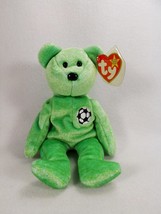 TY Beanie &quot;Kicks&quot; Green Soccer Teddy Bear &quot;Error&quot; Tag Adult Owned W/Tag - £7.79 GBP