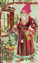 1907 Santa In Pink Hat Embossed Christmas Postcard - Made In Austria - $21.78