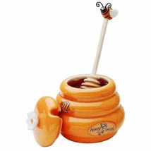 Joie Mini Honey Ceramic Jar &amp; Wood Dipper Beehive with Bee Collectible y... - $11.60