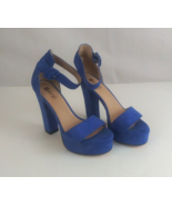 IDIFU Women&#39;s Blue Suede Open Toe Ankle Strap High Heels Size 8 - $33.82 CAD