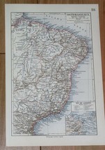 1912 Antique Map Of Eastern Brazil Rio De Janeiro South America - £13.39 GBP