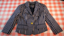 Forever 21 Dark Blue Pink Striped Croppped 1 Button Cute Formal Dress Coat Small - £18.56 GBP