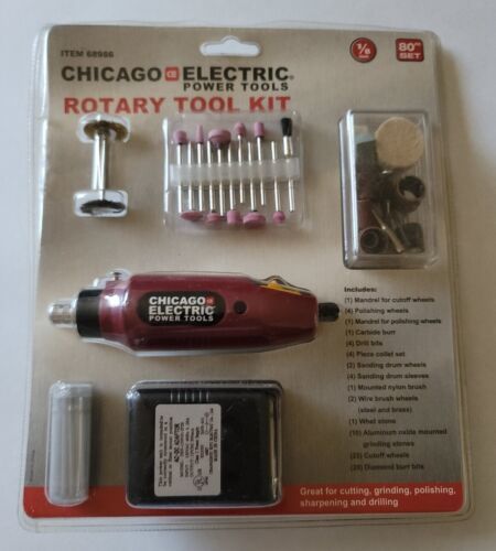 Chicago Electric Power Tools Rotary Tool Kit, 80pc Rotary Tool Kit 1/8" Shark - $24.75