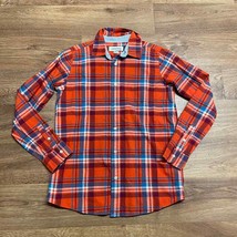 Lands End Boys Orange Blue Long Sleeve Plaid Button Up Shirt Size Large 14-16 - £22.03 GBP