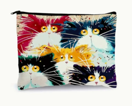 Cute Cat Pattern Canvas Makeup Bag, Travel Essential Accessories Lightweight - £7.18 GBP