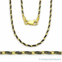 Sterling Silver Black Rhodium &amp; 14k Yellow Gold 1.4mm Herringbone Chain Necklace - £34.83 GBP+