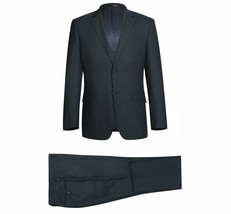 Men Renoir Suit Super 140 Wool Side Vent Slim Fit English Plaid 559-3 Navy Blue - £199.80 GBP