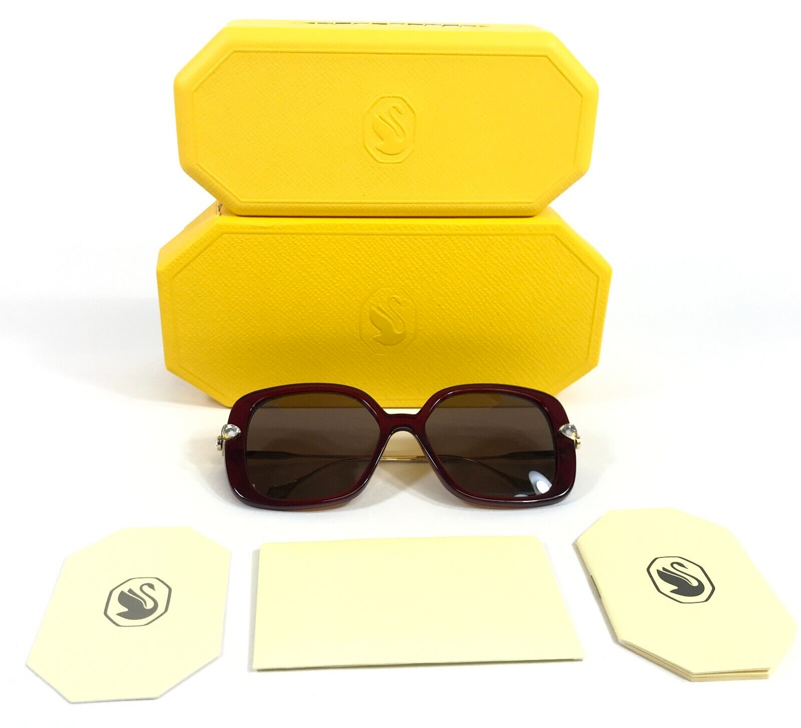 Swarovski Sonnenbrille SK6011 105573 Weinrot Gold Square Braune Linsen 5... - $133.64