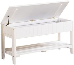 Roundhill Furniture Quality Solid Wood Shoe Bench with Storage, White - £62.19 GBP